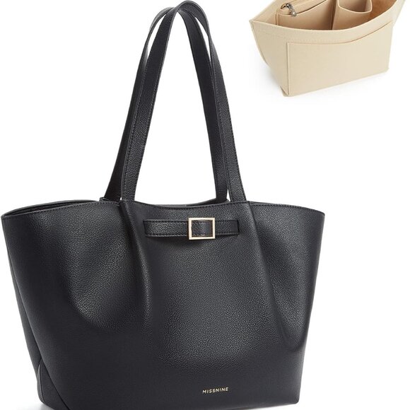 Large Work Tote Bag for Women with Felt Organizer Insert PU Leather Spacious - Picture 1 of 7